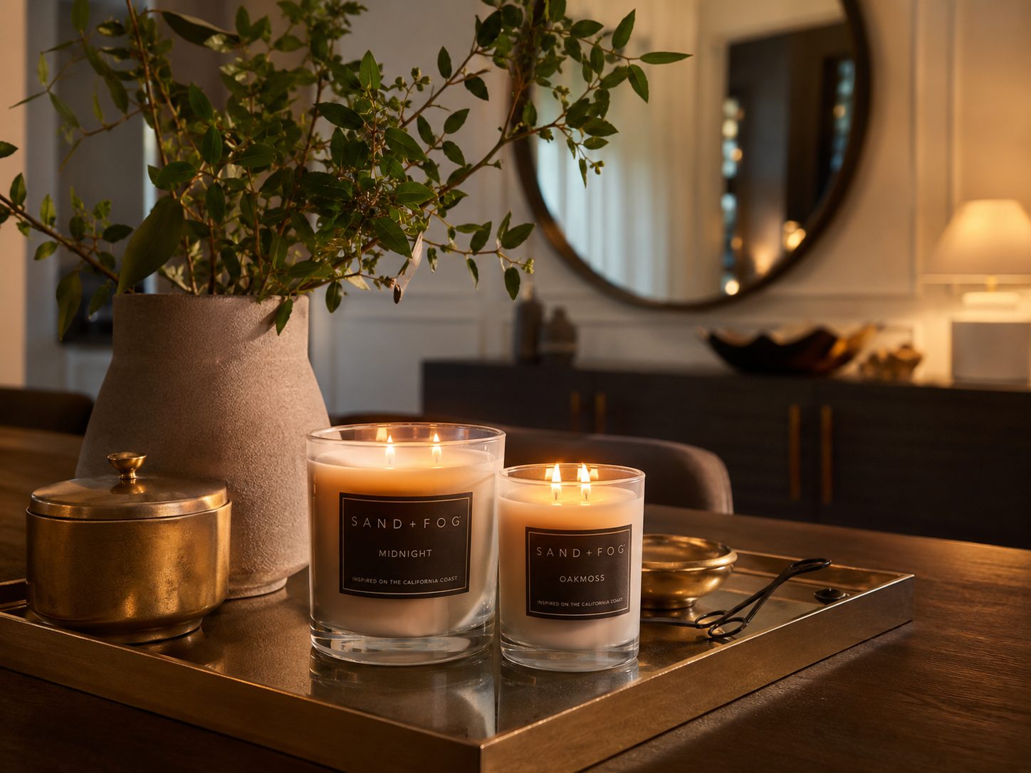 Midnight and oakmoss luxury candles sourced for wholesale channels